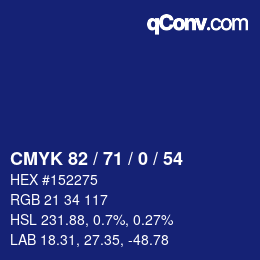 Color code: CMYK 82 / 71 / 0 / 54 | qconv.com