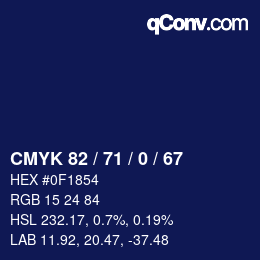 Color code: CMYK 82 / 71 / 0 / 67 | qconv.com