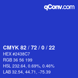 Color code: CMYK 82 / 72 / 0 / 22 | qconv.com