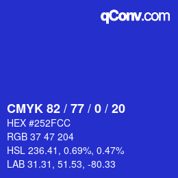 颜色代码: CMYK 82 / 77 / 0 / 20 | qconv.com