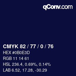 Color code: CMYK 82 / 77 / 0 / 76 | qconv.com