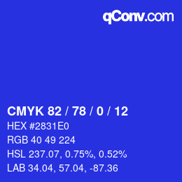 カラーコード: CMYK 82 / 78 / 0 / 12 | qconv.com