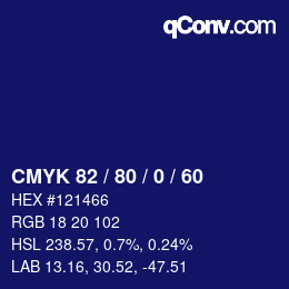 Farbcode: CMYK 82 / 80 / 0 / 60 | qconv.com