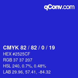 Color code: CMYK 82 / 82 / 0 / 19 | qconv.com