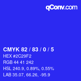 カラーコード: CMYK 82 / 83 / 0 / 5 | qconv.com