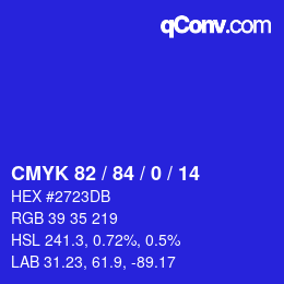カラーコード: CMYK 82 / 84 / 0 / 14 | qconv.com