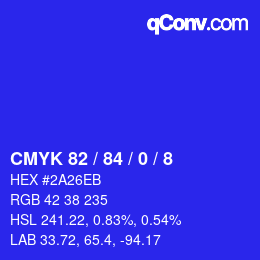 Color code: CMYK 82 / 84 / 0 / 8 | qconv.com