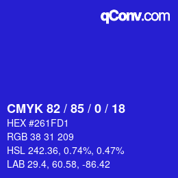 Color code: CMYK 82 / 85 / 0 / 18 | qconv.com