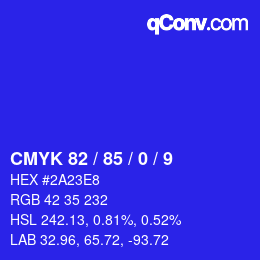 颜色代码: CMYK 82 / 85 / 0 / 9 | qconv.com