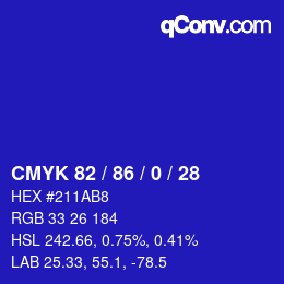 Color code: CMYK 82 / 86 / 0 / 28 | qconv.com