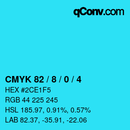 カラーコード: CMYK 82 / 8 / 0 / 4 | qconv.com