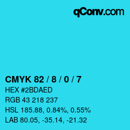 カラーコード: CMYK 82 / 8 / 0 / 7 | qconv.com