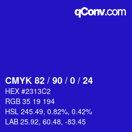 カラーコード: CMYK 82 / 90 / 0 / 24 | qconv.com