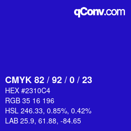 カラーコード: CMYK 82 / 92 / 0 / 23 | qconv.com