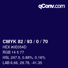 颜色代码: CMYK 82 / 93 / 0 / 70 | qconv.com