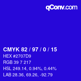 カラーコード: CMYK 82 / 97 / 0 / 15 | qconv.com