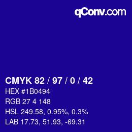 Code couleur: CMYK 82 / 97 / 0 / 42 | qconv.com