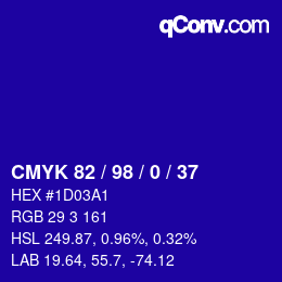 Code couleur: CMYK 82 / 98 / 0 / 37 | qconv.com