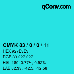 カラーコード: CMYK 83 / 0 / 0 / 11 | qconv.com