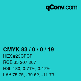 カラーコード: CMYK 83 / 0 / 0 / 19 | qconv.com