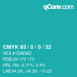 Farbcode: CMYK 83 / 0 / 0 / 32 | qconv.com