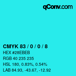 カラーコード: CMYK 83 / 0 / 0 / 8 | qconv.com