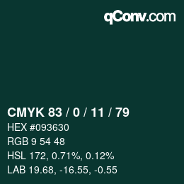 Color code: CMYK 83 / 0 / 11 / 79 | qconv.com
