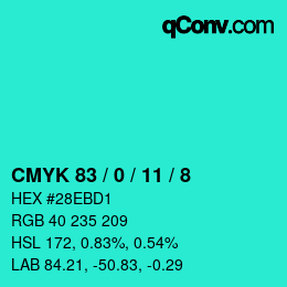 カラーコード: CMYK 83 / 0 / 11 / 8 | qconv.com