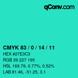 カラーコード: CMYK 83 / 0 / 14 / 11 | qconv.com
