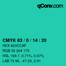 Color code: CMYK 83 / 0 / 14 / 20 | qconv.com