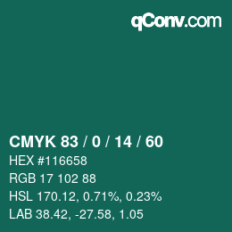カラーコード: CMYK 83 / 0 / 14 / 60 | qconv.com