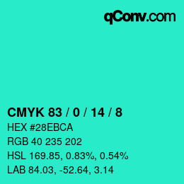 カラーコード: CMYK 83 / 0 / 14 / 8 | qconv.com