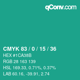 颜色代码: CMYK 83 / 0 / 15 / 36 | qconv.com