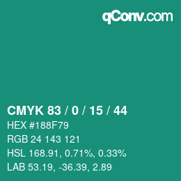 Color code: CMYK 83 / 0 / 15 / 44 | qconv.com