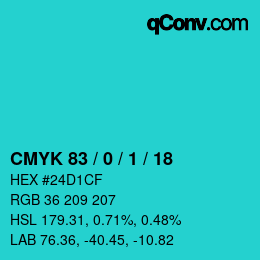 Color code: CMYK 83 / 0 / 1 / 18 | qconv.com