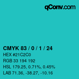 カラーコード: CMYK 83 / 0 / 1 / 24 | qconv.com