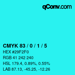 カラーコード: CMYK 83 / 0 / 1 / 5 | qconv.com
