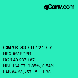 カラーコード: CMYK 83 / 0 / 21 / 7 | qconv.com