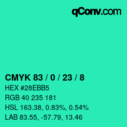 カラーコード: CMYK 83 / 0 / 23 / 8 | qconv.com