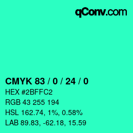 颜色代码: CMYK 83 / 0 / 24 / 0 | qconv.com
