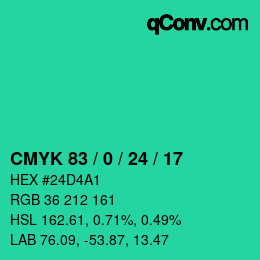 カラーコード: CMYK 83 / 0 / 24 / 17 | qconv.com