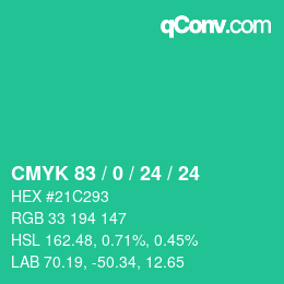 カラーコード: CMYK 83 / 0 / 24 / 24 | qconv.com