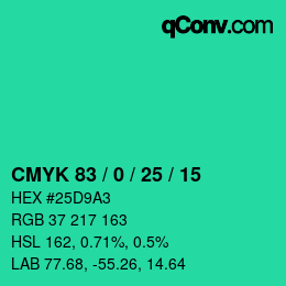 カラーコード: CMYK 83 / 0 / 25 / 15 | qconv.com
