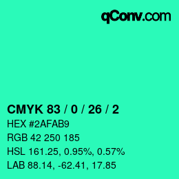 カラーコード: CMYK 83 / 0 / 26 / 2 | qconv.com