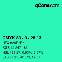 カラーコード: CMYK 83 / 0 / 26 / 3 | qconv.com