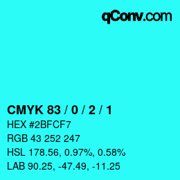 カラーコード: CMYK 83 / 0 / 2 / 1 | qconv.com