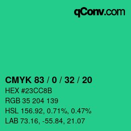 Farbcode: CMYK 83 / 0 / 32 / 20 | qconv.com