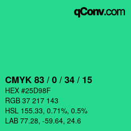 Farbcode: CMYK 83 / 0 / 34 / 15 | qconv.com