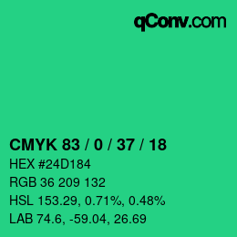 颜色代码: CMYK 83 / 0 / 37 / 18 | qconv.com