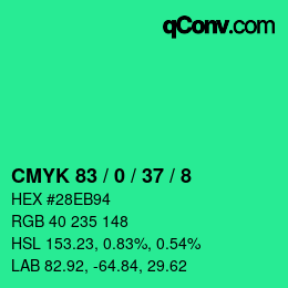 カラーコード: CMYK 83 / 0 / 37 / 8 | qconv.com